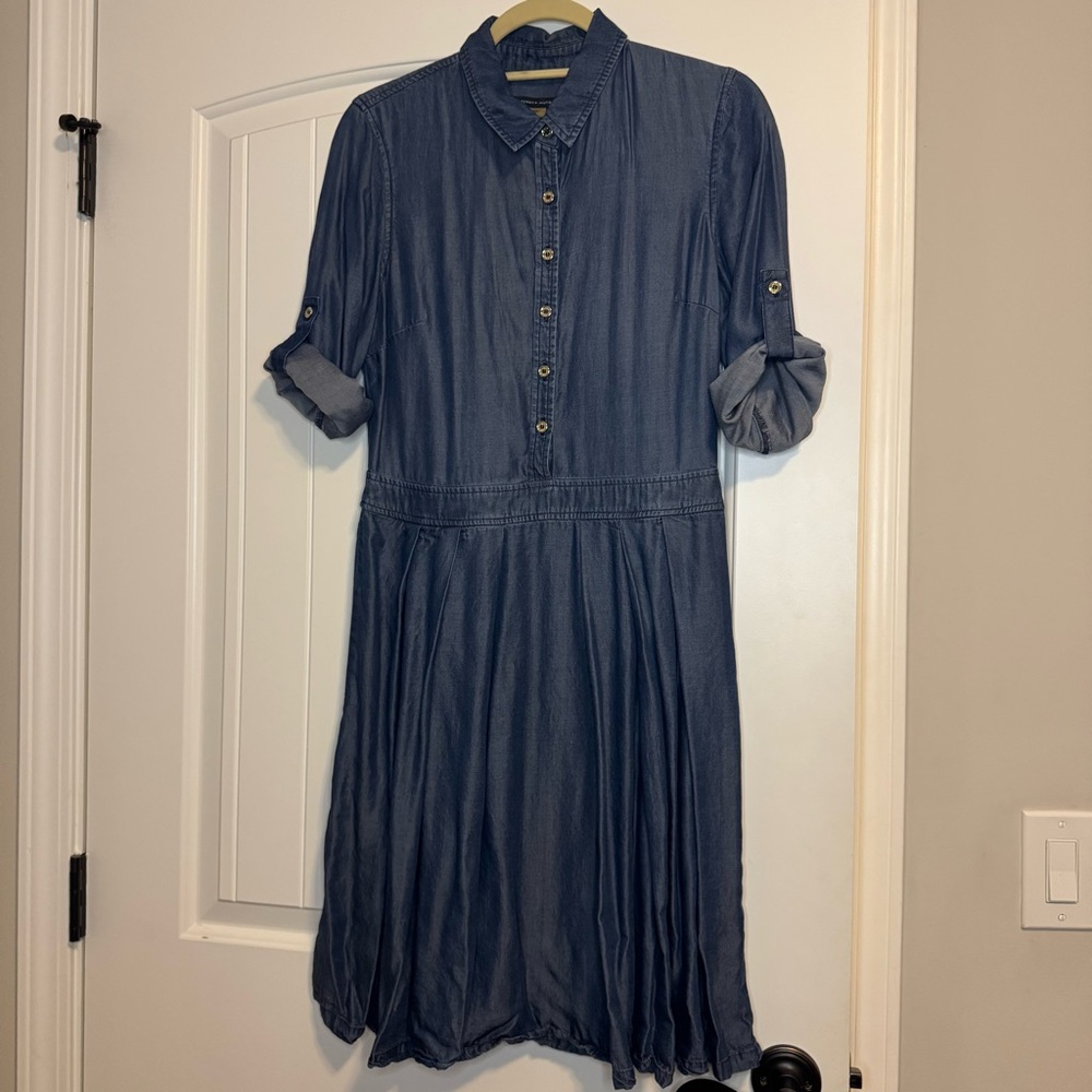 Tommy Hilfiger Long Sleeve Denim Blue Button-Up Dress. Roll-up sleeves.
